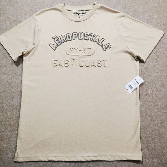 Aeropostale Textured Logo Tan Short Sleeve T-Shirt Mens #7 - Picture 2 of 4